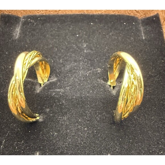 Braid Twist C-Shaped Open Hoop Earrings Gold Plated Sterling Silver 925 UTC CN - Picture 8 of 11